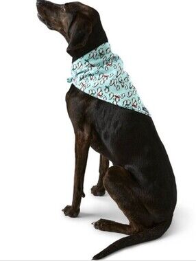 Lands' End Dog Bandana Large Light Blue Winter Penguin Print L